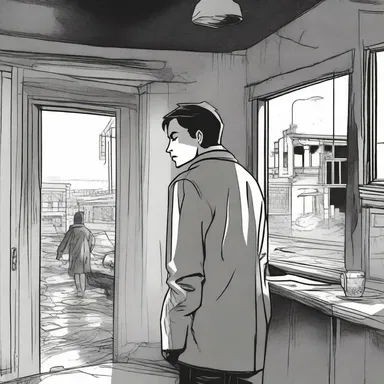 The dreary atmosphere in the comic book perfectly reflects the protagonist's deep sadness and dejection.