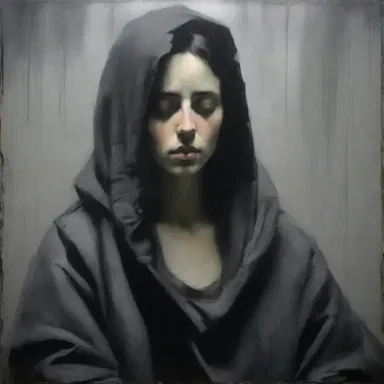 The artist used shades of gray and black to convey a dreary mood in the painting, evoking a sense of melancholy.