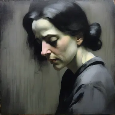 The artist used shades of gray and black to convey a dreary mood in the painting, evoking a sense of melancholy.