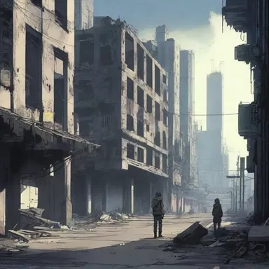 The dreary landscape of the abandoned city added to the post-apocalyptic atmosphere of the anime.