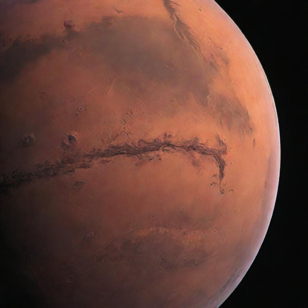 A detailed view of the planet Mars in a vibrant shade of pink