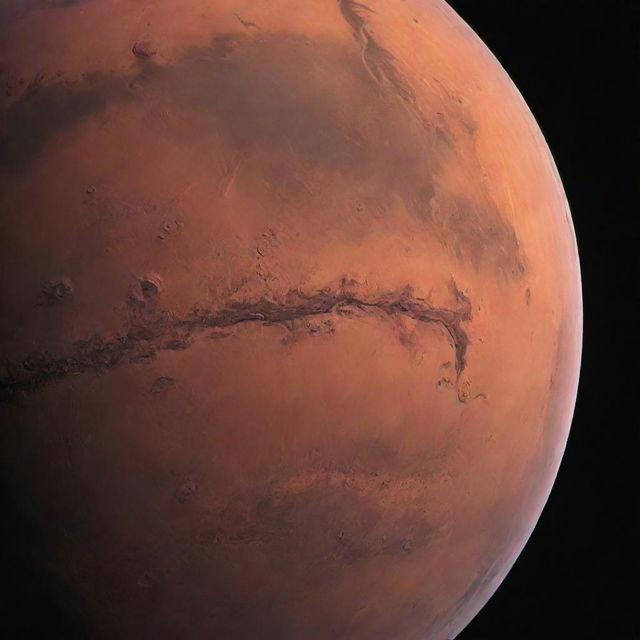 A detailed view of the planet Mars in a vibrant shade of pink