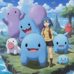 Rimuru Tempest from 'That Time I Got Reincarnated as a Slime', alongside recognizable Pokemon characters in an adventurous setting.