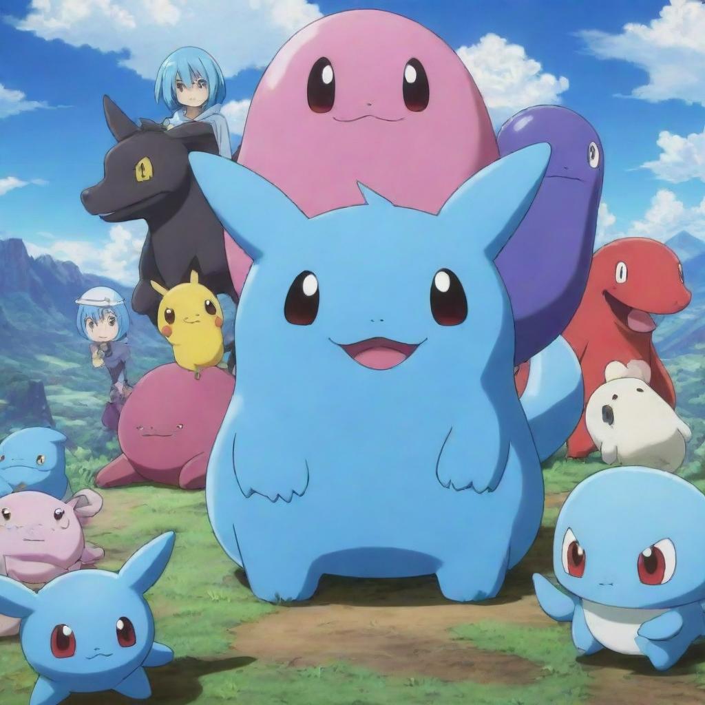 Rimuru Tempest from 'That Time I Got Reincarnated as a Slime', alongside recognizable Pokemon characters in an adventurous setting.