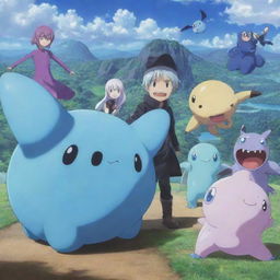 Rimuru Tempest from 'That Time I Got Reincarnated as a Slime', alongside recognizable Pokemon characters in an adventurous setting.