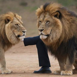 A brave depiction of Imran Khan, the Pakistani Prime Minister, engaged in an intense, yet non-violent, stare-down with a majestic and powerful lion.