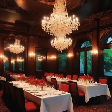 The tricked-out restaurant was the perfect setting for a romantic dinner under the dimly lit chandeliers.