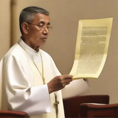 The priest wrote his sermon on manilla paper and delivered it to the congregation.