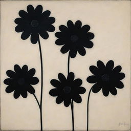 Modernist painting showcasing dark and mysterious black flowers