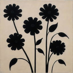 Modernist painting showcasing dark and mysterious black flowers