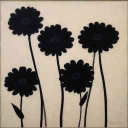 Modernist painting showcasing dark and mysterious black flowers