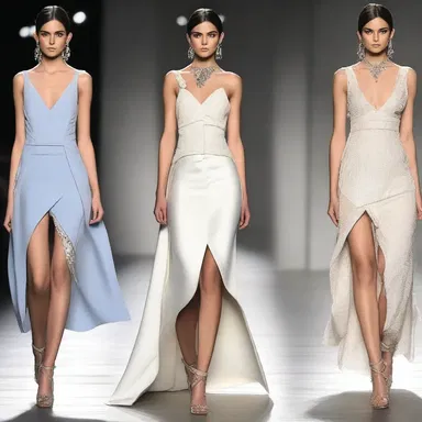The designer showcased a stunning dress with a differential hemline, creating a striking contrast between the lengths and adding a unique touch to the overall look.