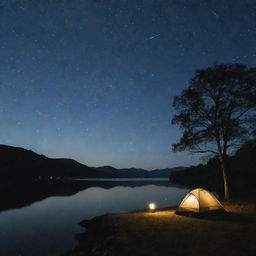 An tranquil night scene representing digital detox, absent of technology, under a starlit sky.