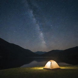 An tranquil night scene representing digital detox, absent of technology, under a starlit sky.