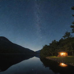 An tranquil night scene representing digital detox, absent of technology, under a starlit sky.