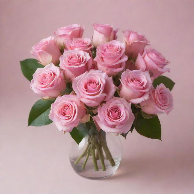 A captivating bouquet of pink roses alongside a handful of mesmerizing musk, set against a soft white and pink background.