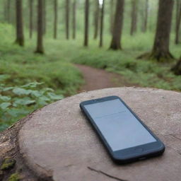 An image symbolizing digital detox, with a disregarded smartphone amidst a peaceful natural setting.