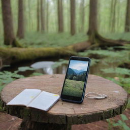 An image symbolizing digital detox, with a disregarded smartphone amidst a peaceful natural setting.