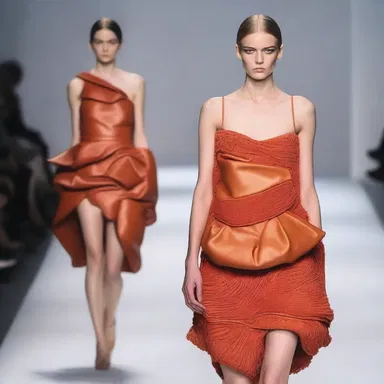 The designer showcased a unique and avant-garde burn bag-inspired dress on the runway.