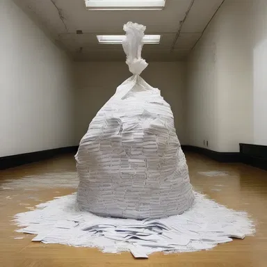 The artist created a thought-provoking installation featuring a burn bag filled with shredded secret documents.