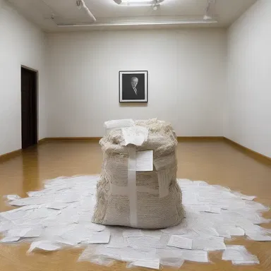 The artist created a thought-provoking installation featuring a burn bag filled with shredded secret documents.