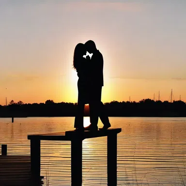 As the sun set, the lovers stood on the dock and cast off their worries, feeling the warmth of their love embrace them.