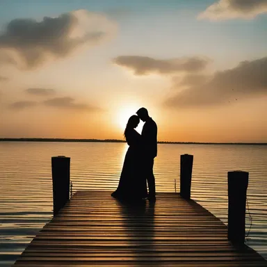 As the sun set, the lovers stood on the dock and cast off their worries, feeling the warmth of their love embrace them.