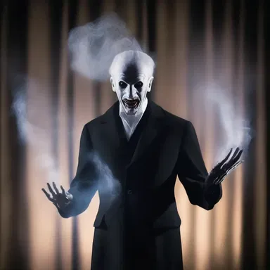 The conjurer captivated the audience with a terrifying illusion, making a ghostly figure appear out of thin air.