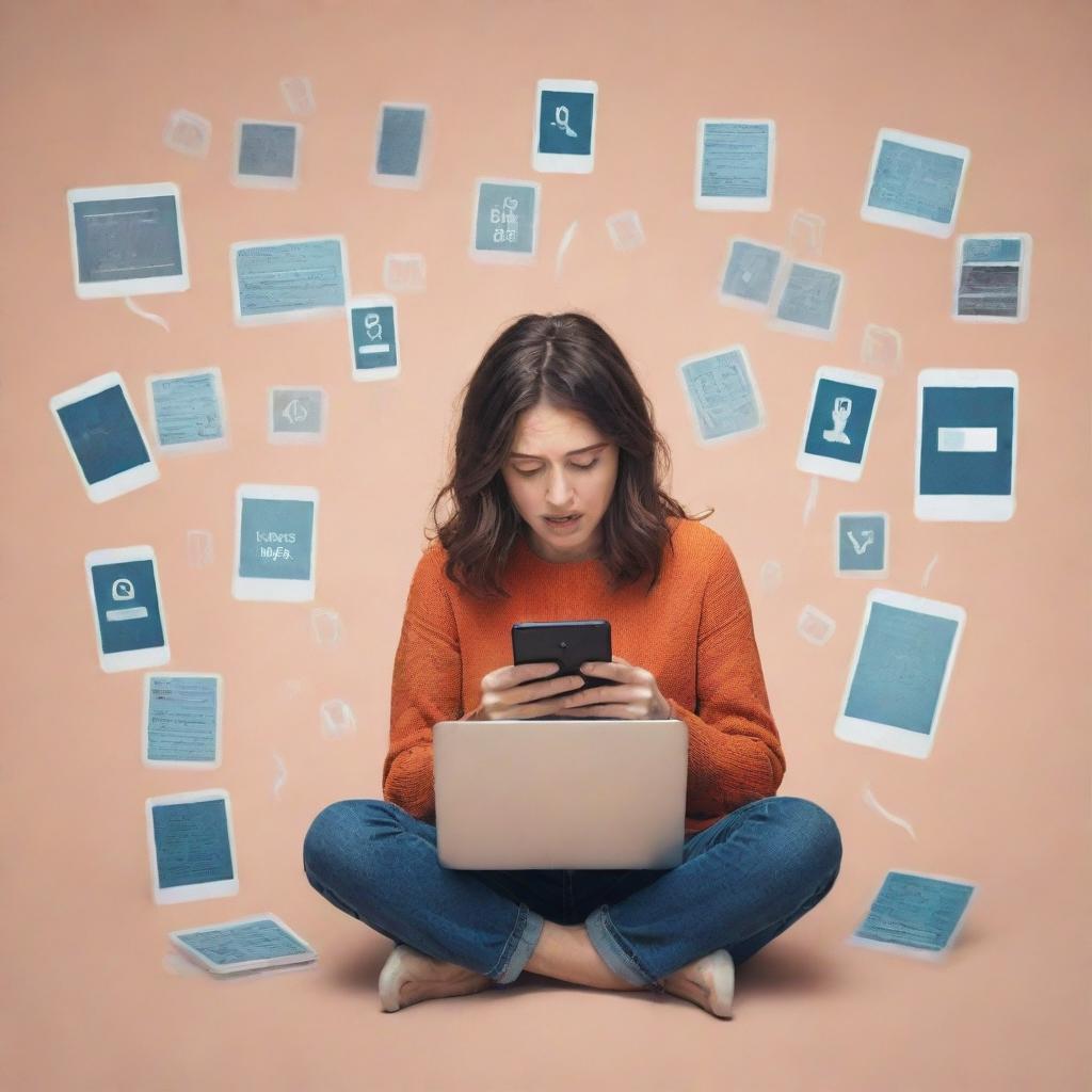 An impactful image featuring the written messages 'Say no to digital devices' and 'Digital detox', emphasized by a scene of someone consciously avoiding technology.