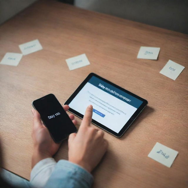 An impactful image featuring the written messages 'Say no to digital devices' and 'Digital detox', emphasized by a scene of someone consciously avoiding technology.