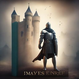 Create an image of a book cover in a classic style, featuring a mysterious castle in the background and a brave knight in the foreground