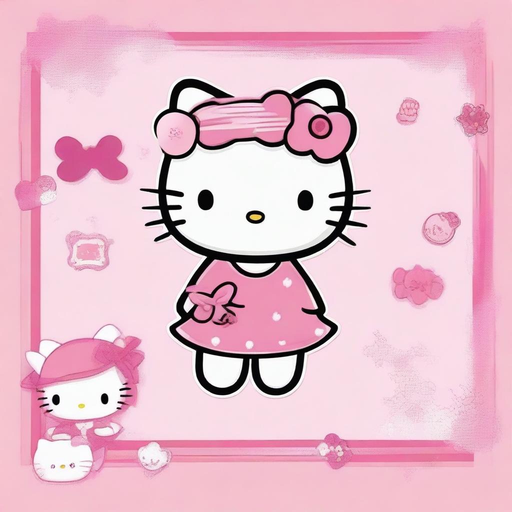 Generate an anime image with a pink color scheme and a Hello Kitty decoration theme.