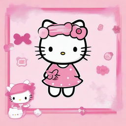 Generate an anime image with a pink color scheme and a Hello Kitty decoration theme.