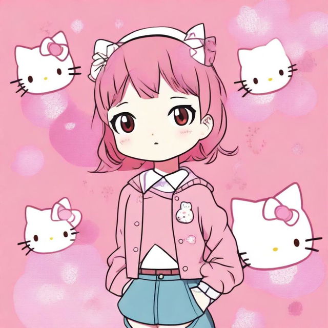 An image of an anime-style person standing against a pink background