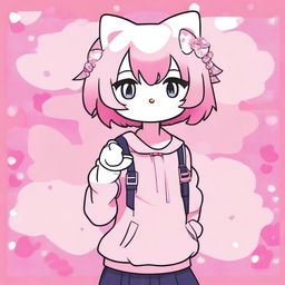 An image of an anime-style person standing against a pink background