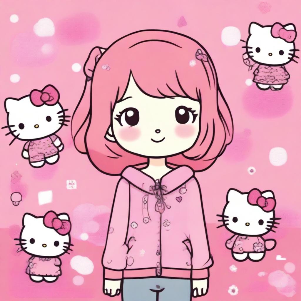 An image of a cute anime-style person standing against a pink background