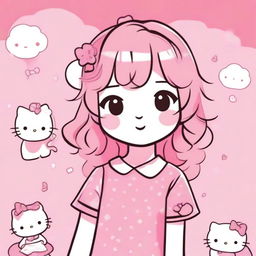 An image of a cute anime-style person standing against a pink background