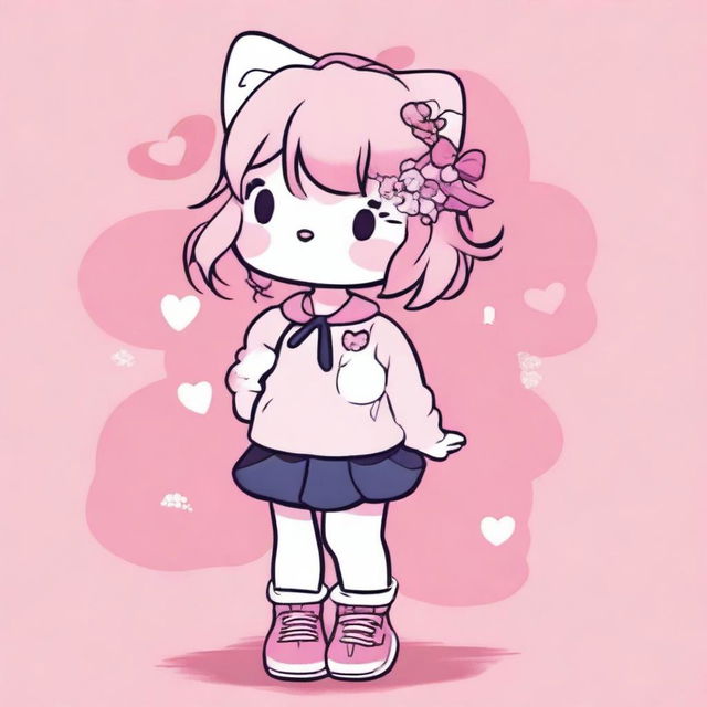 An image of a cute anime-style person standing against a pink background