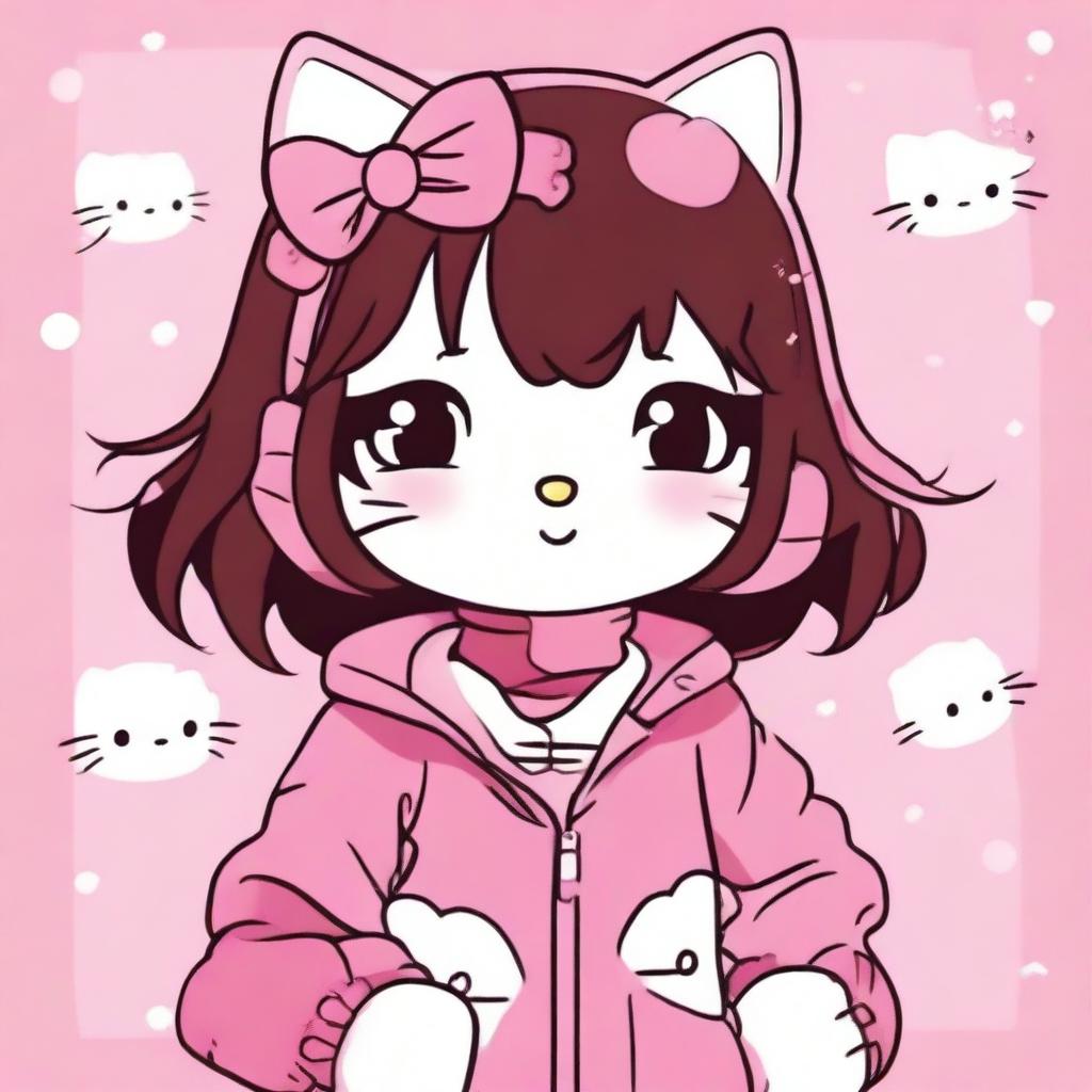 An image of an anime-style person standing against a pink background