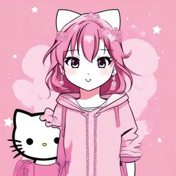 An image of an anime-style person standing against a pink background