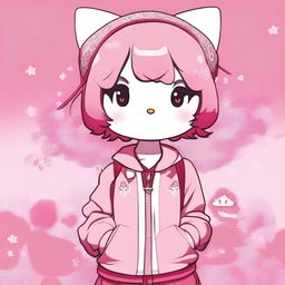 An image of an anime-style person standing against a pink background