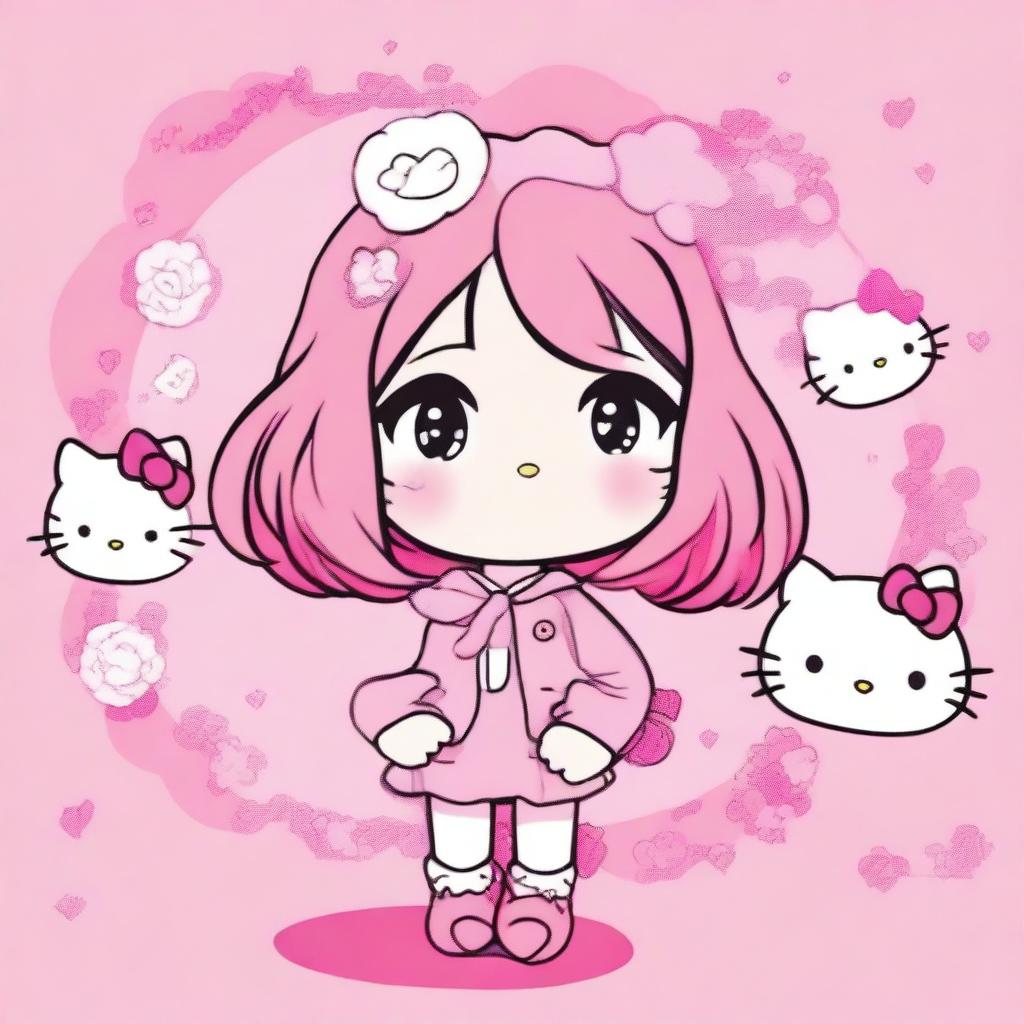 An image of an anime-style person standing against a pink background