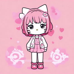 An image of an anime-style person standing against a pink background