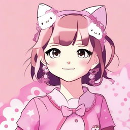 An image of the face of an anime-style person against a pink background