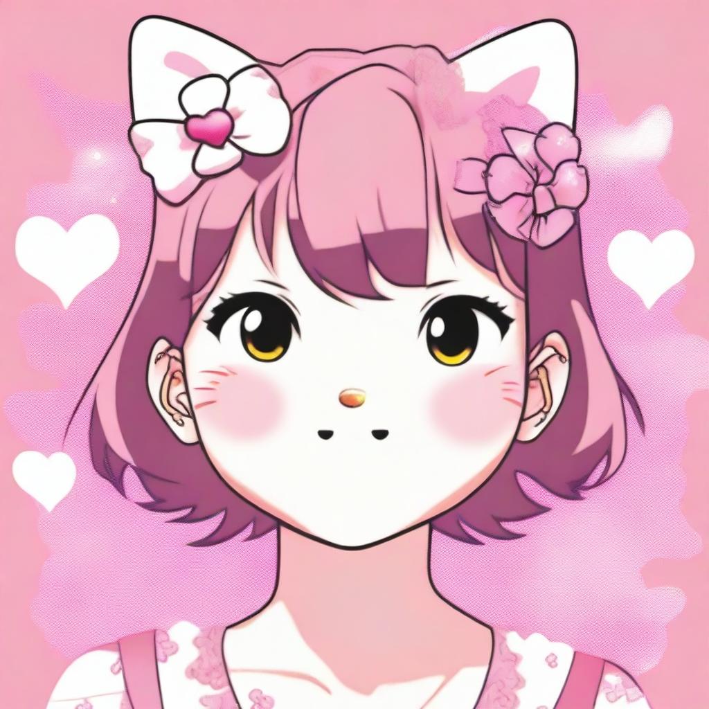 An image of the face of an anime-style person against a pink background