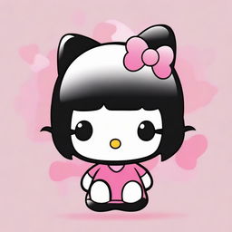 Create an image of Hello Kitty with short black hair and bangs.