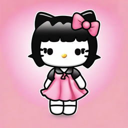 Create an image of Hello Kitty with short black hair and bangs.