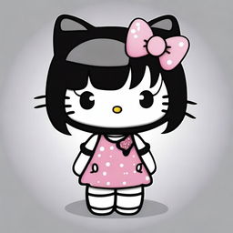 Create an image of Hello Kitty with short black hair and bangs.