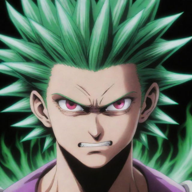 An angry Meruem from Hunter x Hunter, radiating immense power. His eyes are glowing with fury, stance strong and intimidating with immense detail.