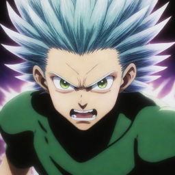 An angry Meruem from Hunter x Hunter, radiating immense power. His eyes are glowing with fury, stance strong and intimidating with immense detail.